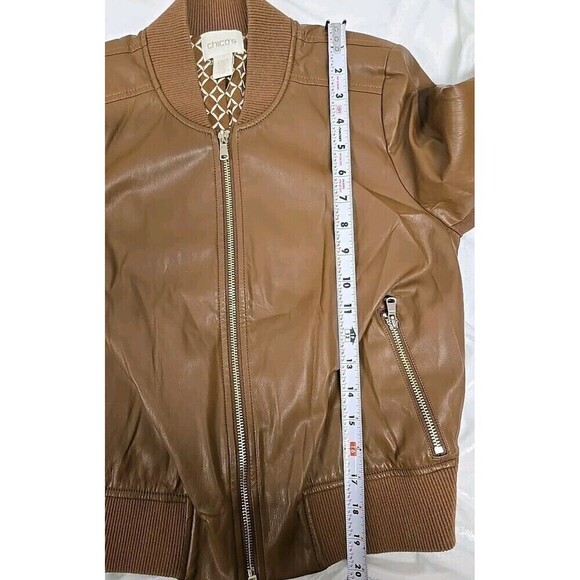 Chicos Faux Leather Bomber Jacket Full-Zip Henna Brown Women’s Size 00/XS NWOT - Picture 10 of 10
